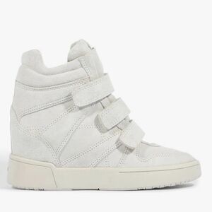 SCHUTZ Cream Suede Wedge High-Top Sneakers with Triple Velcro Straps